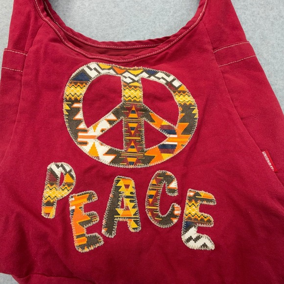 Unionbay Red Canvas Peace Sign Patch Boho Hobo Shoulder Bag - Picture 2 of 10